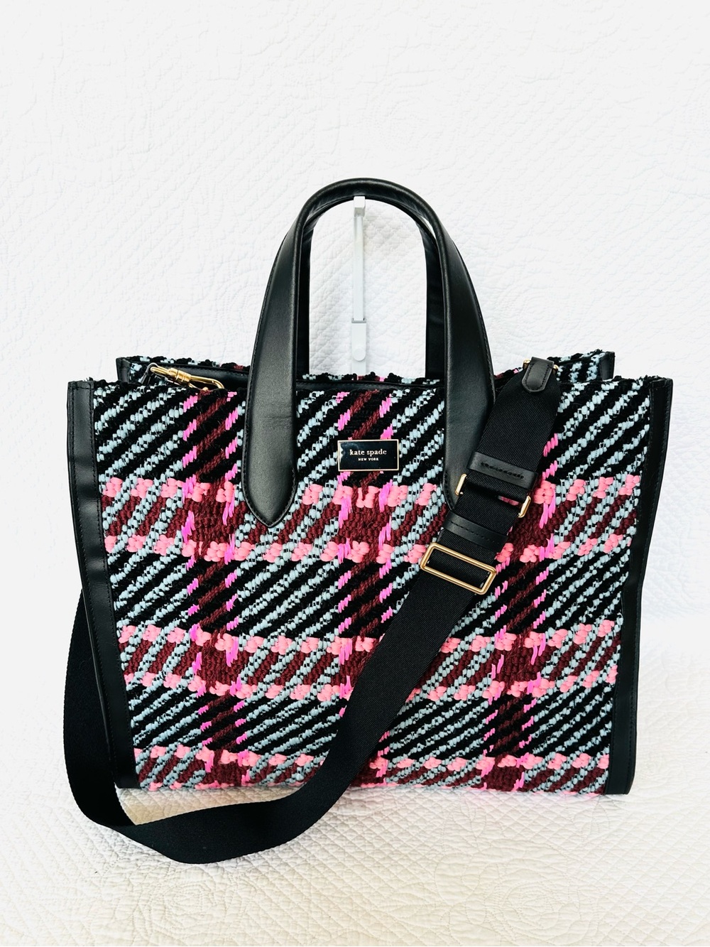 Kate Spade Pink & Black Tweed Sequin Tote Bag